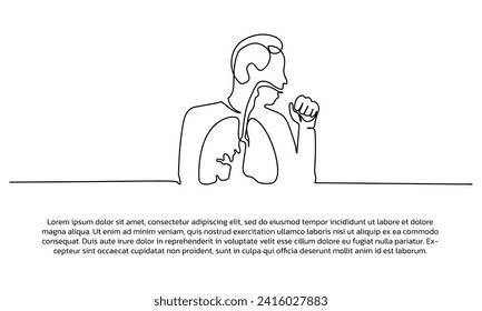 Continuous line design a person who is coughing. Single line decorative elements drawn on a white background.