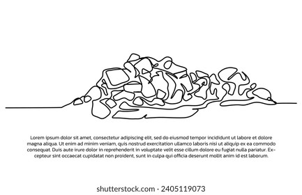 El diseño continuo de líneas de pilas de basura son nidos para la enfermedad. Elementos decorativos de una sola línea dibujados sobre un fondo blanco.