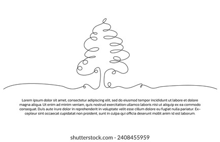 Continuous line design of pine tree landscape. Single line decorative element drawn on white background.
