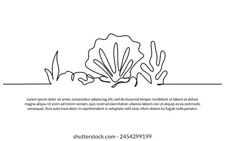 Continuous line design of reefs ocean diversity. Single line decorative elements drawn on a white background.