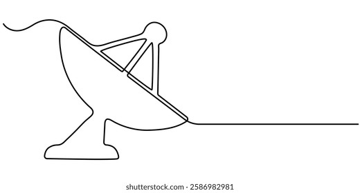 Continuous line design of satellite antenna. Technology device symbol design concept. Decorative elements drawn on a white background, Continuous line drawing of satellite dish, object one line single