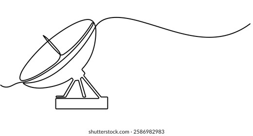 Continuous line design of satellite antenna. Technology device symbol design concept. Decorative elements drawn on a white background, Continuous line drawing of satellite dish, object one line single