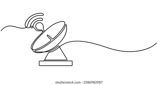 Continuous line design of satellite antenna. Technology device symbol design concept. Decorative elements drawn on a white background, Continuous line drawing of satellite dish, object one line single