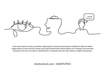 Continuous line design of see someone mental thoughts. Single line decorative element drawn on white.