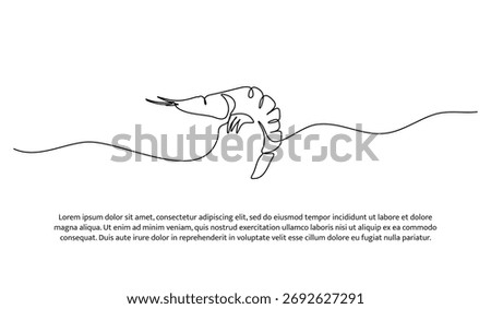 Continuous line design of shrimp. Single line decorative element drawn on white.