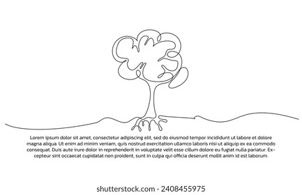 Continuous line design of simple tree. Single line decorative elements drawn on a white background.