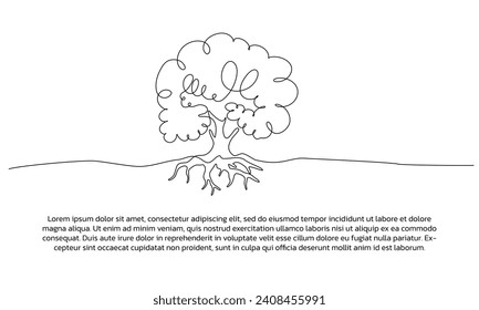 Continuous line design of simple tree. Single line decorative elements drawn on a white background.