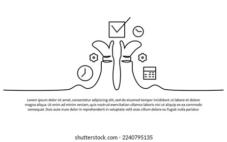 Continuous line design of smart planner. Decorative elements drawn on a white background.