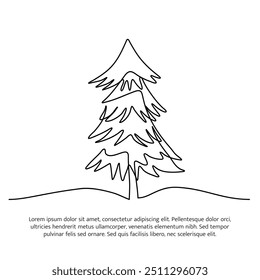 Diseño de línea continua de árboles cubiertos de nieve. Elemento decorativo de una sola línea dibujado sobre fondo blanco.