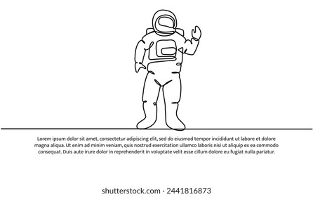 Continuous line design of Spaceman travel concept design. Decorative elements drawn on a white background.