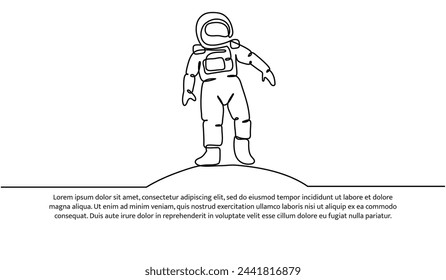 Continuous line design of Spaceman travel concept design. Decorative elements drawn on a white background.