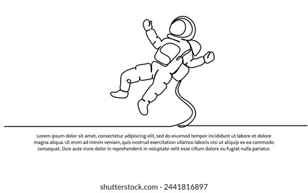Continuous line design of Spaceman travel . Decorative elements drawn on a white background.