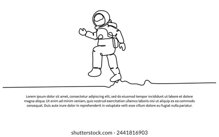 Continuous line design of Spaceman travel . Decorative elements drawn on a white background.