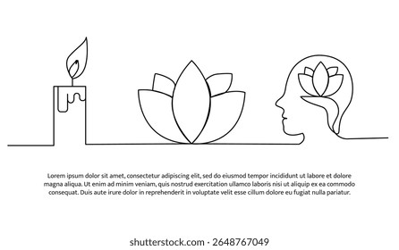 Continuous line design of spirituality in human thought. Single line decorative element drawn on white.
