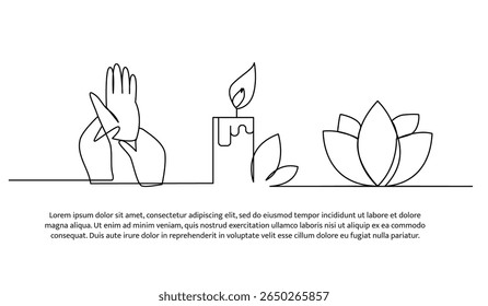 Continuous line design of spirituality massage. Single line decorative element drawn on white.