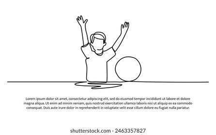 Diseño de línea continua de natación en la piscina mientras se juega a la pelota. Elementos decorativos de una sola línea dibujados sobre un fondo blanco.