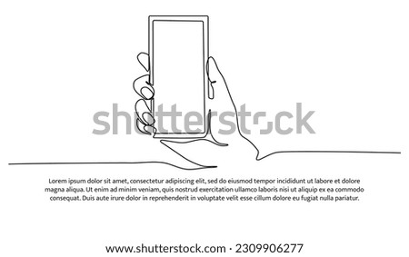 
Continuous line design taking pictures with mobile phone. Decorative elements drawn on a white background.