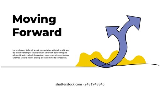 Continuous line design of two arrows pointing up. Single line decorative elements drawn on white background.