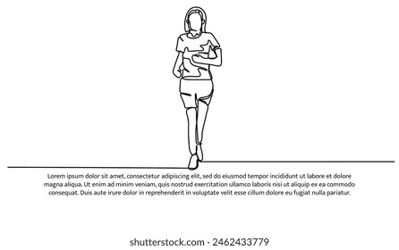 Continuous line design of  a woman is jogging. Single line decorative elements drawn on a white background.