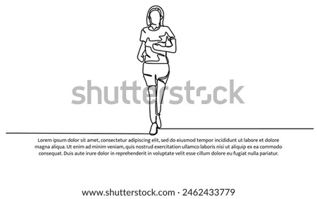 Continuous line design of  a woman is jogging. Single line decorative elements drawn on a white background.