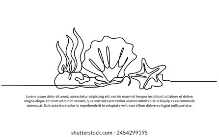 Continuous line design of world coral reef day. Single line decorative elements drawn on a white background.