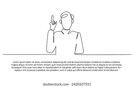 El diseño continuo de la línea de expresión de un hombre joven tiene una idea. Elemento decorativo de una sola línea dibujado sobre fondo blanco.