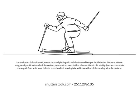 Continuous line design of a young man playing ice skating during the snow. Single line decorative element drawn on white background.