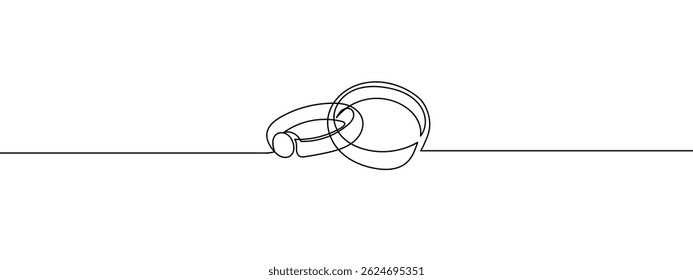Continuous line, diamond ring, wedding ring hand drawn line drawing illustration, vector, transparent background.