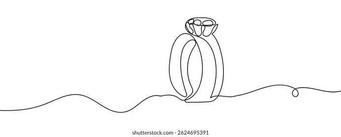 Continuous line, diamond ring, wedding ring hand drawn line drawing illustration, vector, transparent background.