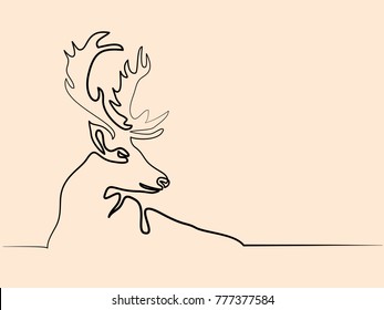 Continuous line different width drawing. Christmas reindeer. Vector illustration