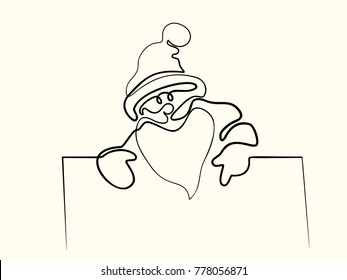 Continuous line different width drawing. Santa Claus with poster. Vector illustration