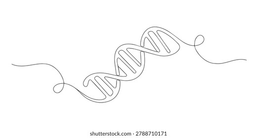 Continuous line of DNA helix symbol. One line drawing of genetics, biology and scientific research. Genetic science concept. single line art vector illustration.