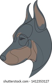Continuous line Doberman Pinscher. Single line minimal style Doberman dog vector illustration. Portrait