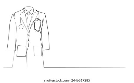 continuous line of doctor uniform with stethoscope.single line of medical gown isolated white background