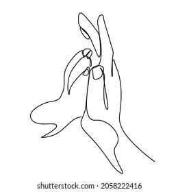 continuous line A dog is giving a paw to a person. dog paws in human hand
