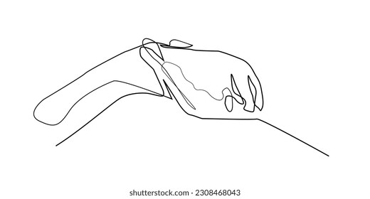 continuous line of dog hand and human hand.single line drawing of dog hand and human hand supporting each other. single line dog care.isolated white background