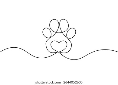 Continuous line dog paw outline and simple minimal design