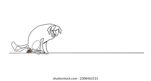 continuous line of dog pooping. dogs pooping outdoors in a row .Isolated white background