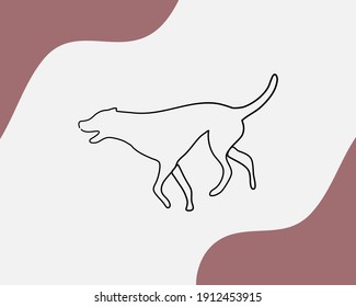 Continuous line, Dog running. Drawing of set Animals. (Vector illustration one line drawing)