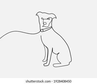 Continuous line, dog sitting and panting. Drawing of set Animals. (Vector illustration one line drawing)