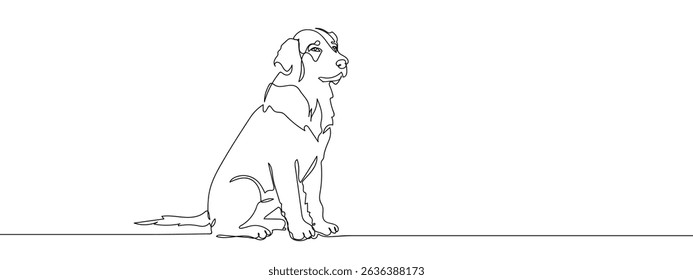 Continuous line, the dog is sitting and waiting line art vector.
