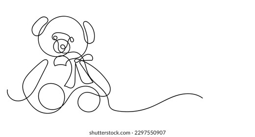 continuous line of doll.one line drawing of teddy bear isolated white background.doll sitting,cute,childhood