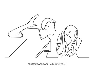 continuous line of domestic violence.single line of husband hitting wife.drawing line of domestic dispute.