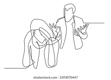 continuous line of domestic violence.vector single line of quarrel in the family.isolated white background