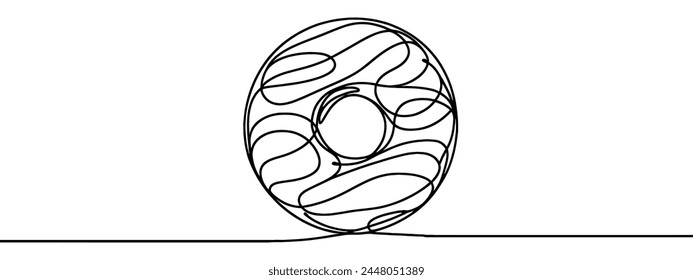 continuous line of donuts.one line drawing of donuts isolated on white background.