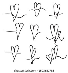 continuous line doodle heart illustration vector