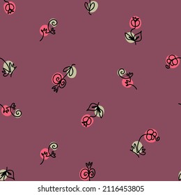 Continuous line doodle seamless pattern with flowers and berries. Perfect for T-shirt, postcard, party invitation and print. Hand drawn vector illustration for decor and design.


