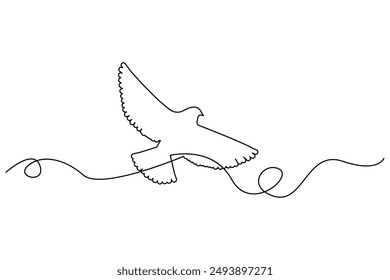 Continuous line dove. Simple flying bird outline. Minimalistic black drawing. Elegant vector illustration.