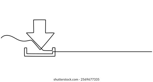 Continuous line download icon.drawing one line download sign.simple line download sign mobile phone,laptop,computer, Continuous Line Drawing of Download Icon. Hand Drawn Symbol Vector Illustration.