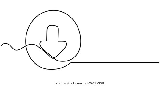 Continuous line download icon.drawing one line download sign.simple line download sign mobile phone,laptop,computer, Continuous Line Drawing of Download Icon. Hand Drawn Symbol Vector Illustration.